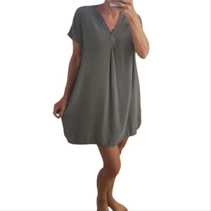 Vince 100% Silk Shift Tunic Gray V-Neck Mini Dress